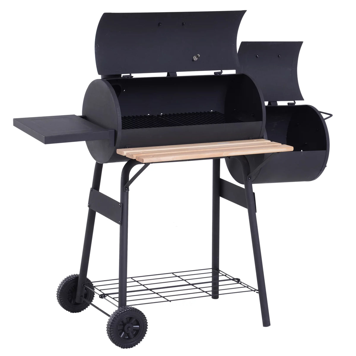 48" Steel Portable Charcoal BBQ Grill and Offset Smoker Combo with Wheels W67154