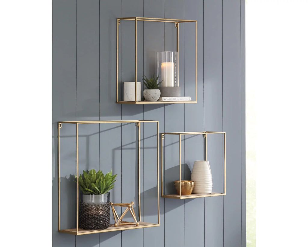 Wall Shelf Set of 3 Natural Gold Finish T63247