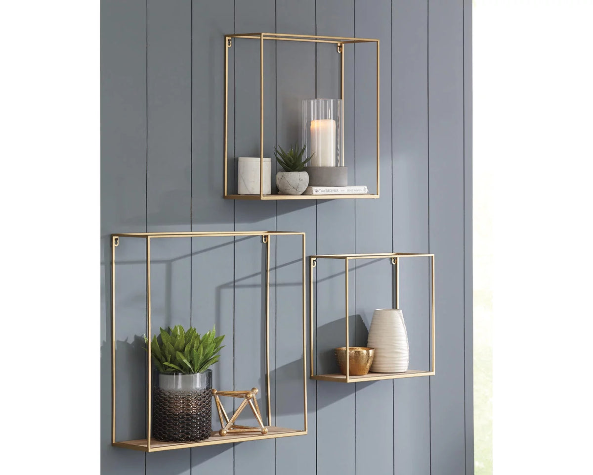 Wall Shelf Set of 3 Natural Gold Finish T63247