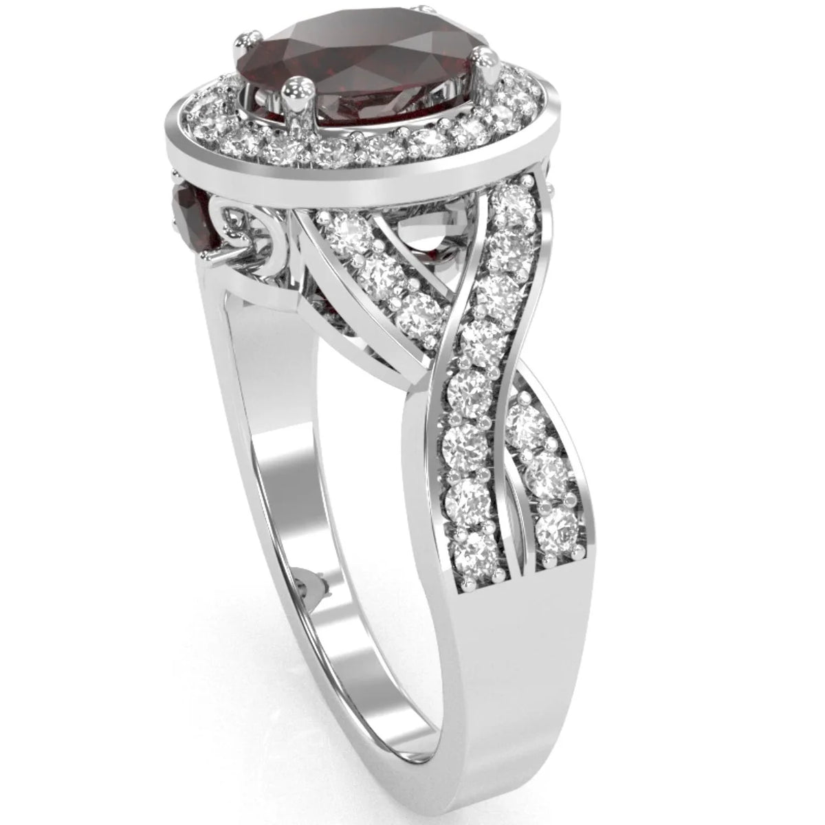 14k White Gold Garnet Diamond Engagement Ring I3707