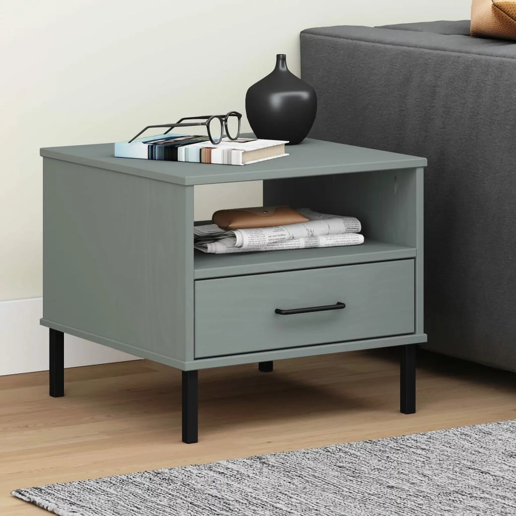 Pine Wood Bedside Cabinet with Storage Drawer and Open Compartment O50425
