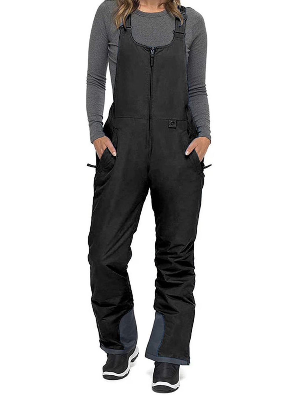 Waterproof Insulated Snow Bib Pants, Gray, Large O96355