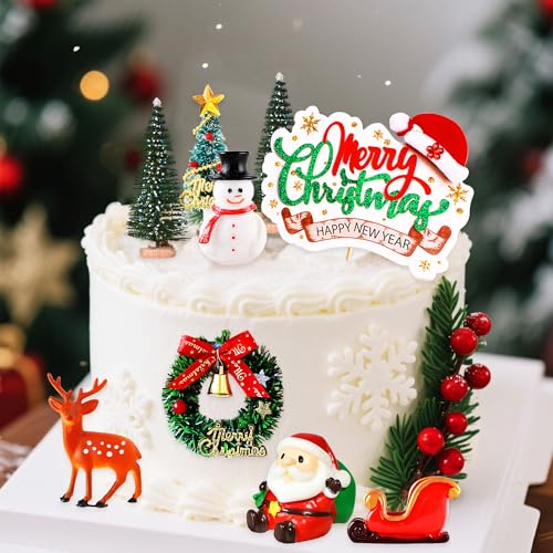 8 Pack Santa Claus Snowman Deer Christmas Tree Cake Toppers K335042