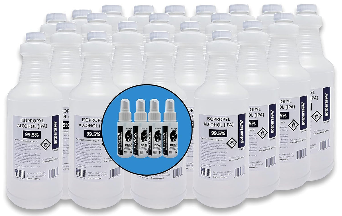 High Purity USP Grade Isopropyl Alcohol 99.5+% 20 Liters with Four 2 oz USP Grade IPA 70% Spray Bottles G698