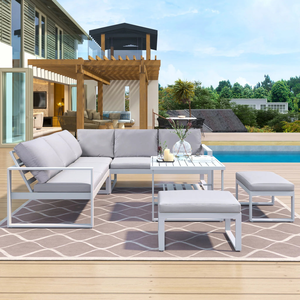 Industrial Style Outdoor Sofa Combination Set with 2 Love Sofa, 1 Single Sofa, 1 Table, 2 Bench T582