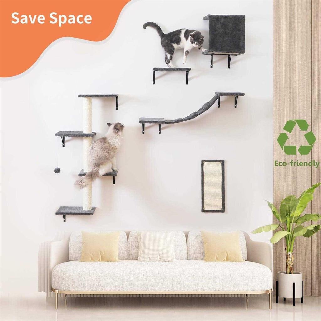 Wall-Mounted Cat Furniture 5pcs Wooden Cat Shelves O387