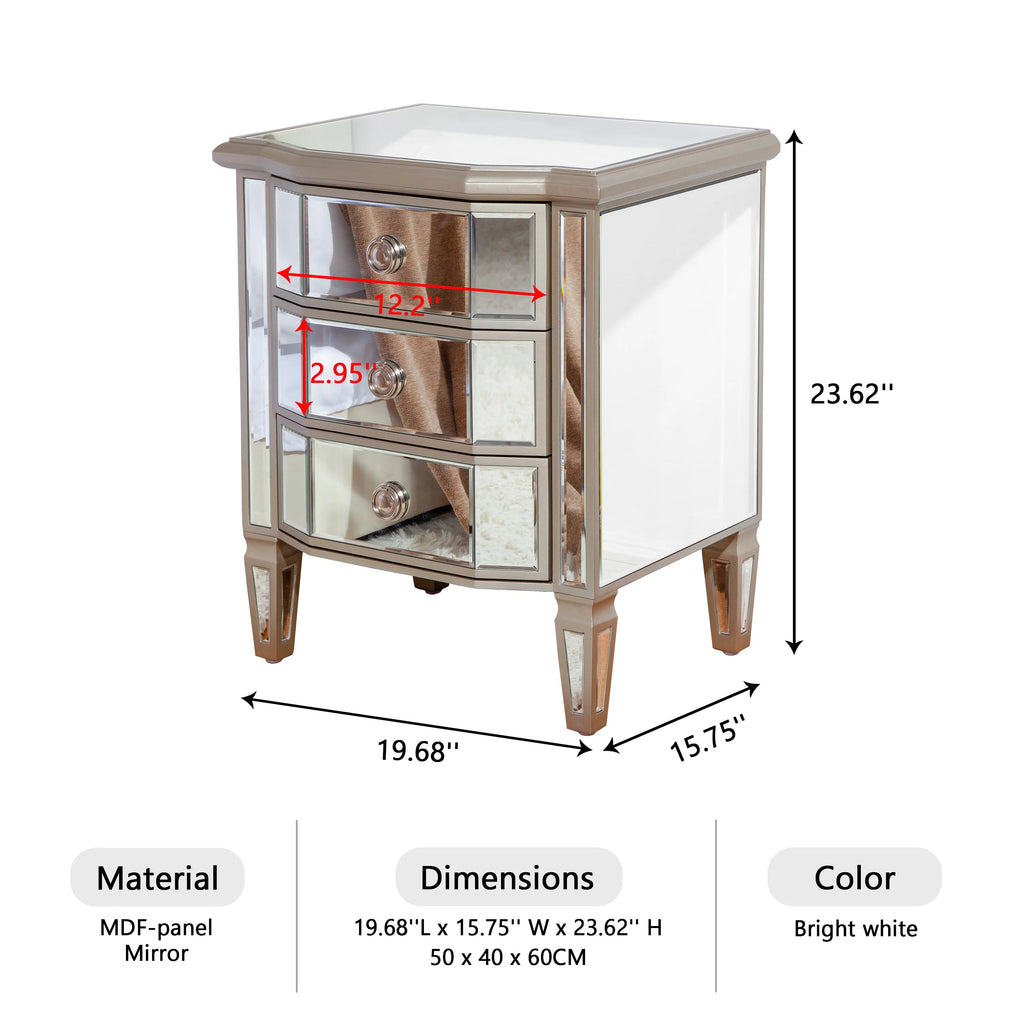 Glass 3 Drawers Vintage Nightstand Q622