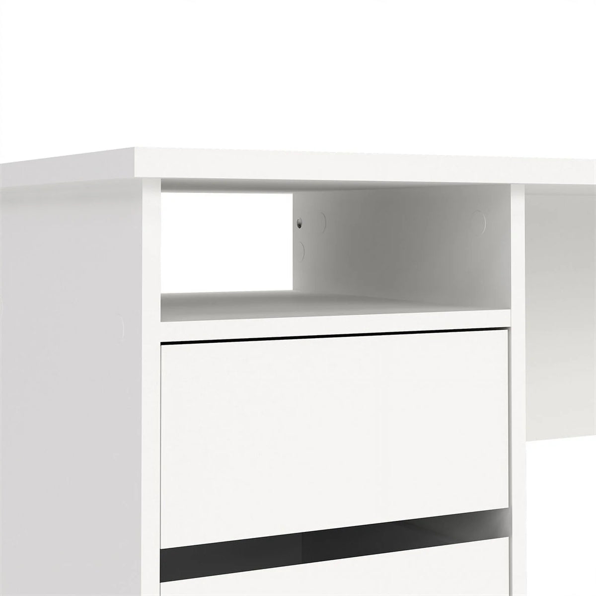 White Writing Desk with 3 Storage Drawers and Open Shelf B7683