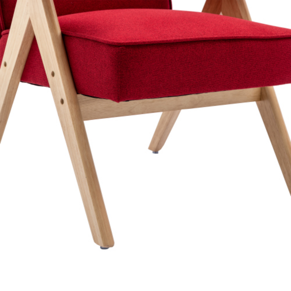 Red Polyester Accent Chair with Solid Wood Armrest H469148