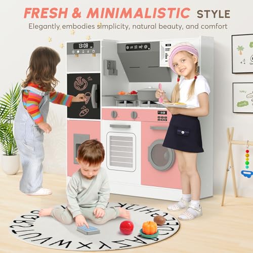 Play Kitchen with Lights & Sounds, 28 Pcs Toy Food & Cookware D21587