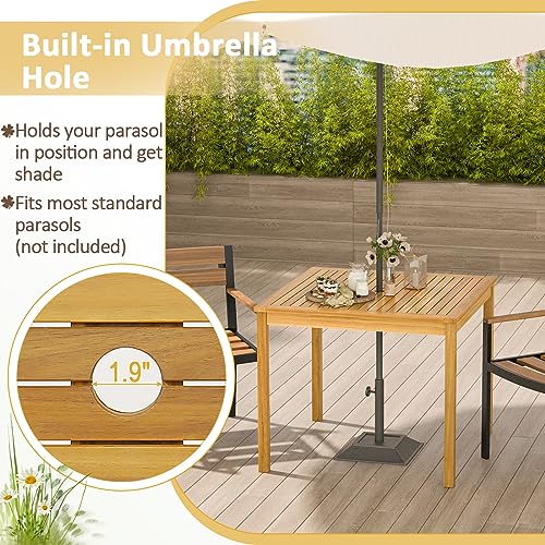 Square Acacia Wood Outdoor Dining Table with Umbrella Hole N737