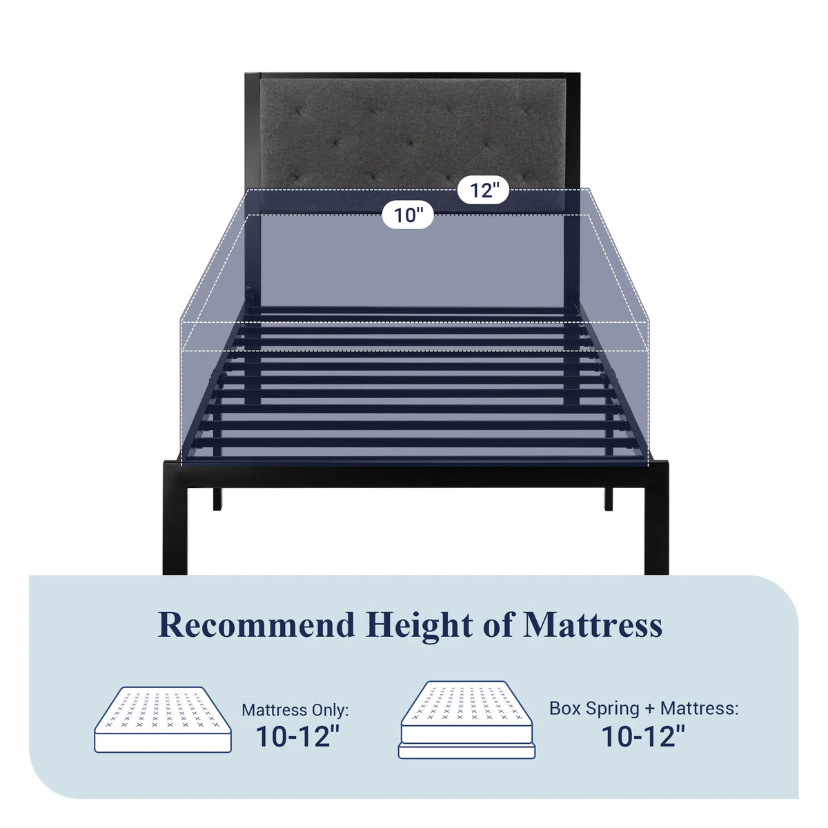 Twin Size Metal Platform Bed Frame with Fabric Headboard Y689