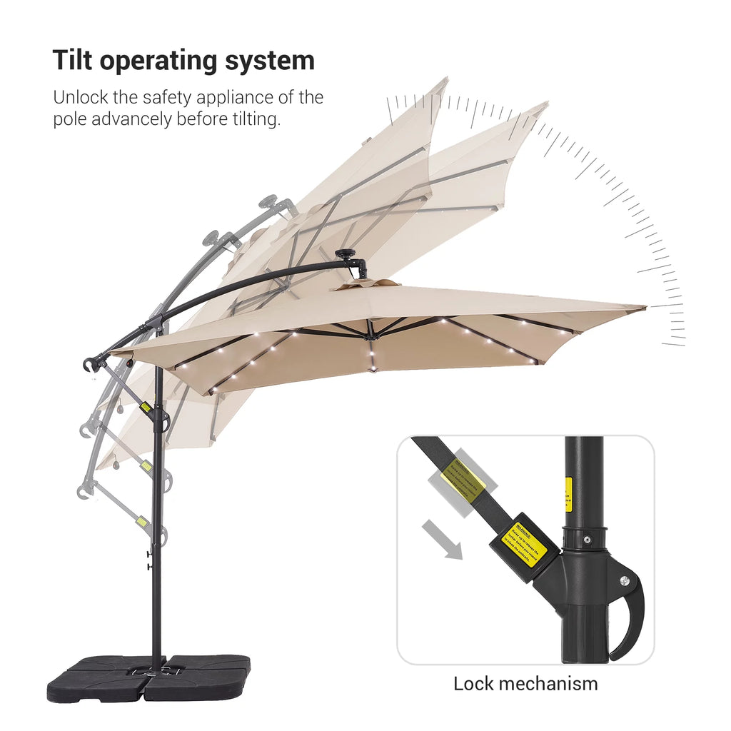 8.2 x 8.2ft LED Offset Hanging Umbrella with Base T6503