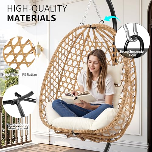 Egg Chair with Stand, Wicker Hanging Chair, 350LBS Capacity V208912