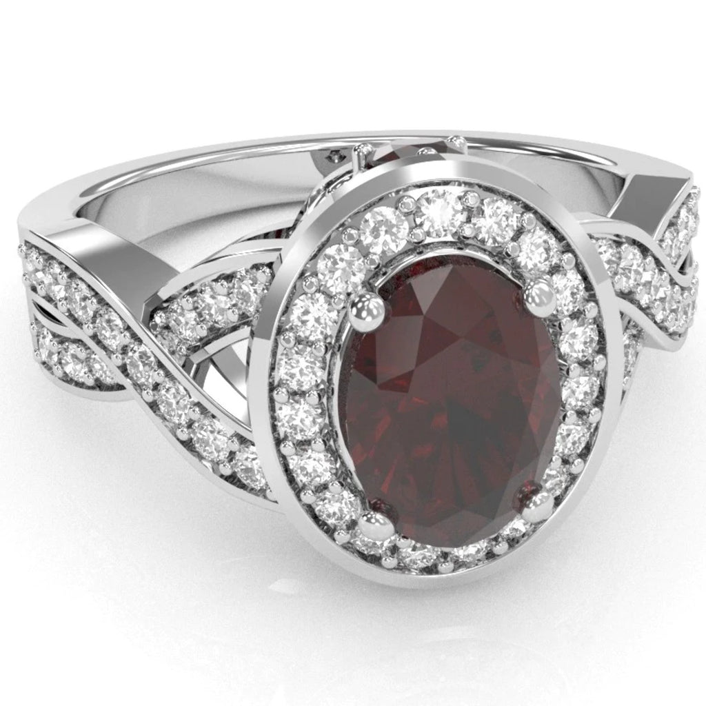 14k White Gold Garnet Diamond Engagement Ring I3707