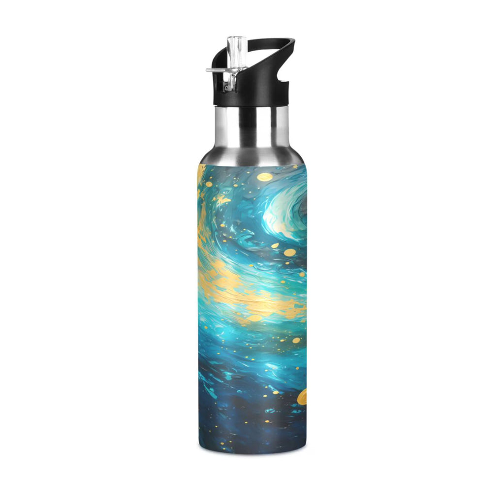 Blue and Golden Stainless Steel Insulated Water Bottle with Straw Lid G910362