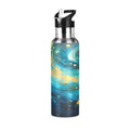 Blue and Golden Stainless Steel Insulated Water Bottle with Straw Lid G910362