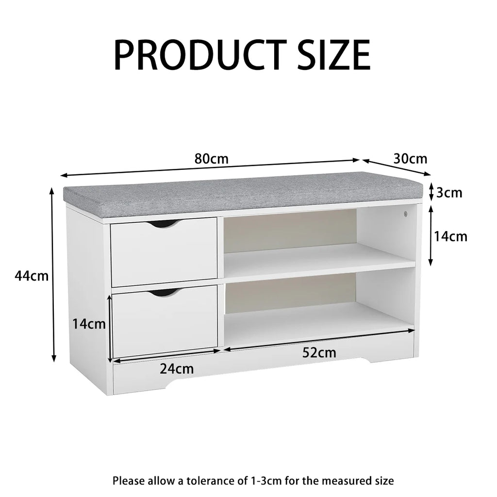 White 2-Tier Shoe Storage Bench with Drawer and Cushion P22550
