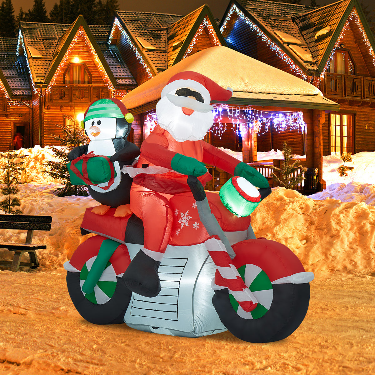 Christmas Inflatable Santa Claus Penguin on Motorcycle M9755