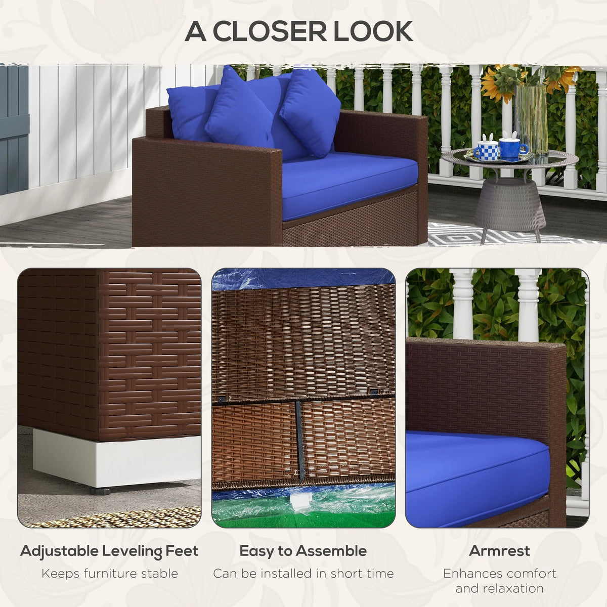 Blue Padded Outdoor Loveseat Sofa G5782