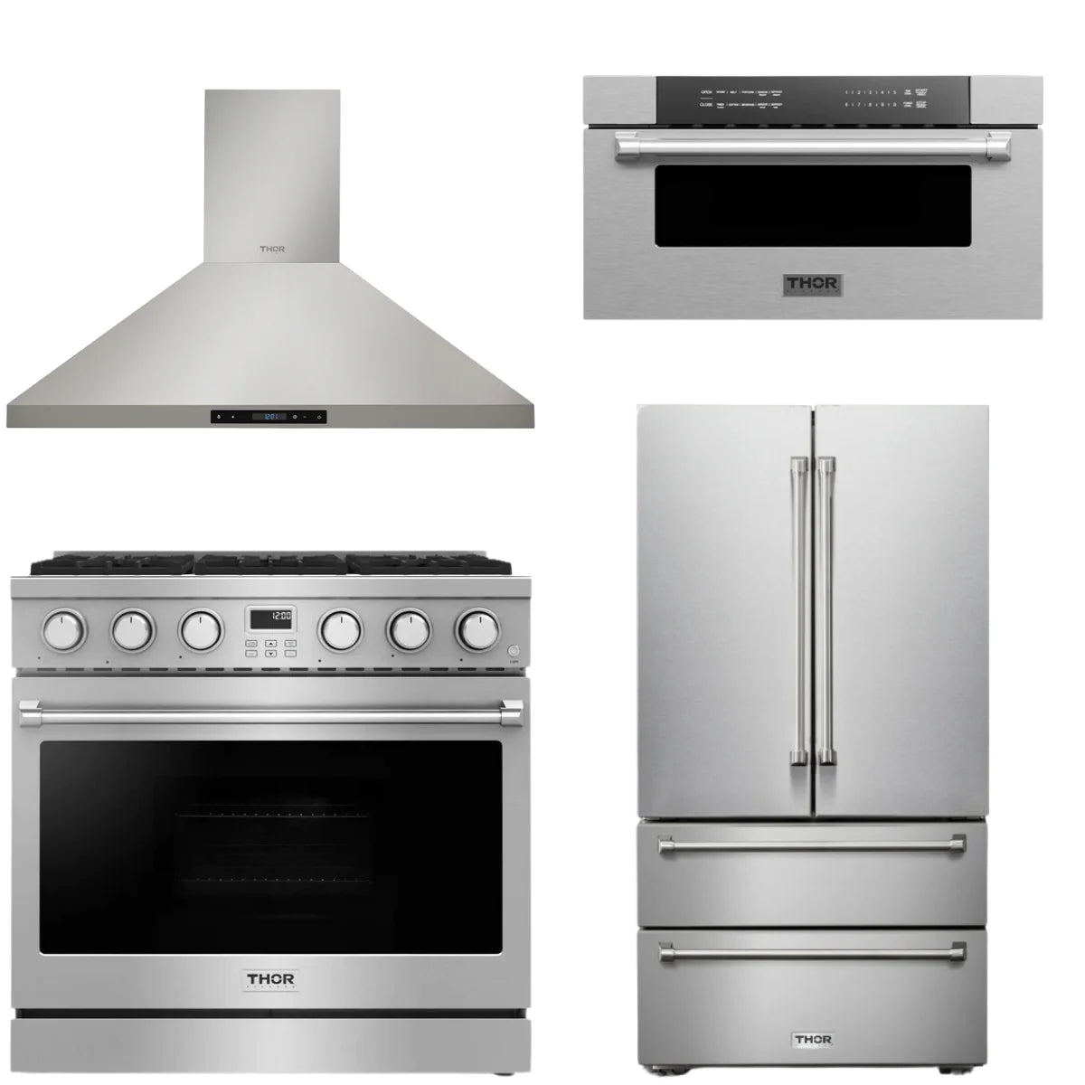 36 Gas Range, Range Hood, Refrigerator and Microwave S4466