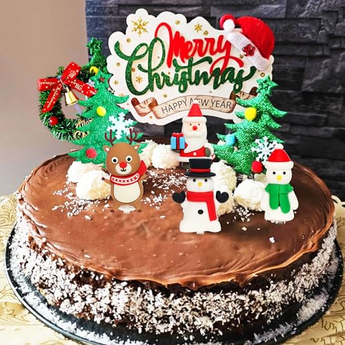 8 Pack Santa Claus Snowman Deer Christmas Tree Cake Toppers K335042