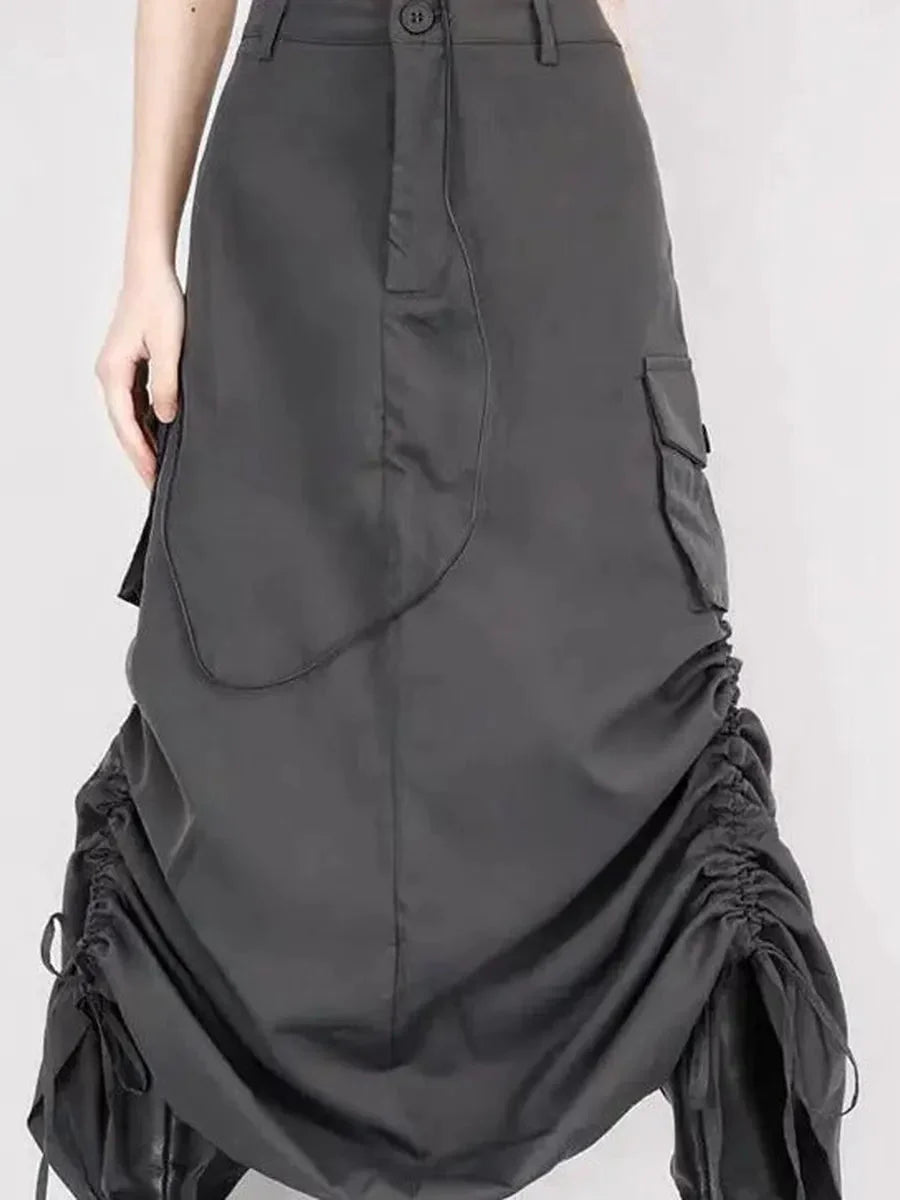 Grunge Ruffled Split Midi Dress Y694