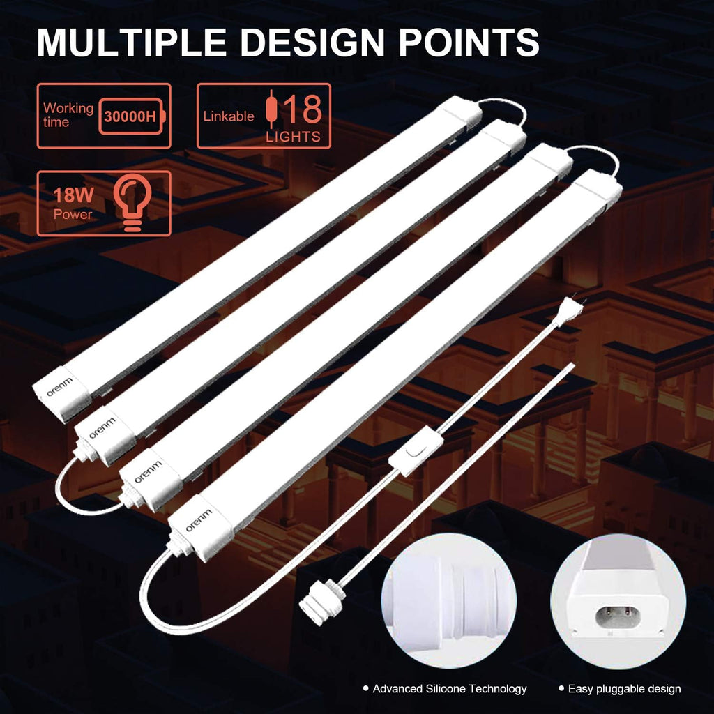 2FT 18W 5000K Waterproof LED Tube Light with Switch Cord X4378