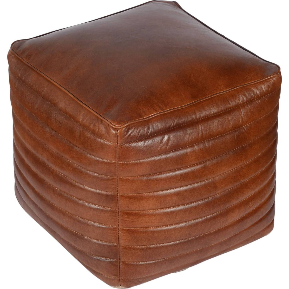 Saddle Genuine Leather Square Pouf O7306