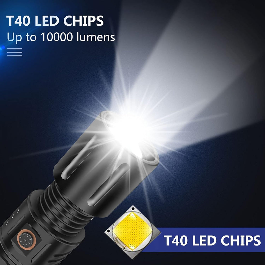 Rechargeable LED Tactical Flashlight, 10000 Lumens, 5 Modes, Zoomable, Waterproof N756220