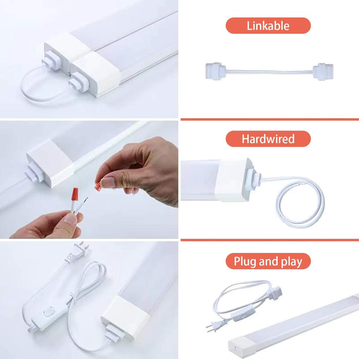2FT 18W 5000K Waterproof LED Tube Light with Switch Cord X4378