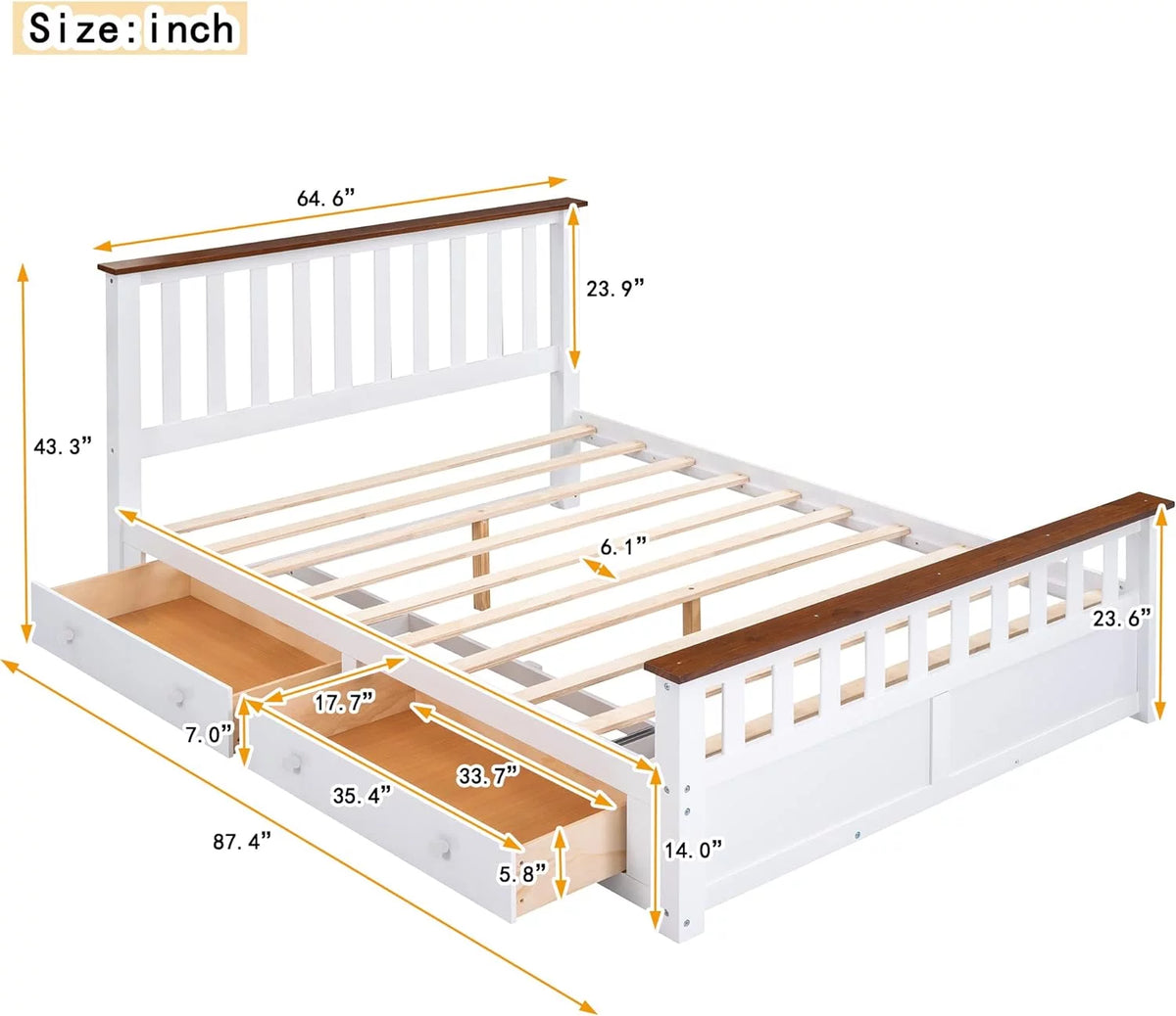 Queen Size Storage Platform Bed with 2 Drawers V946