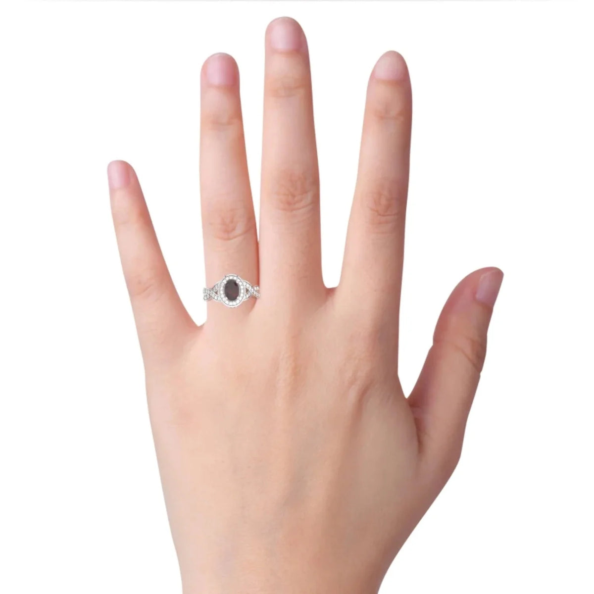 14k White Gold Garnet Diamond Engagement Ring I3707