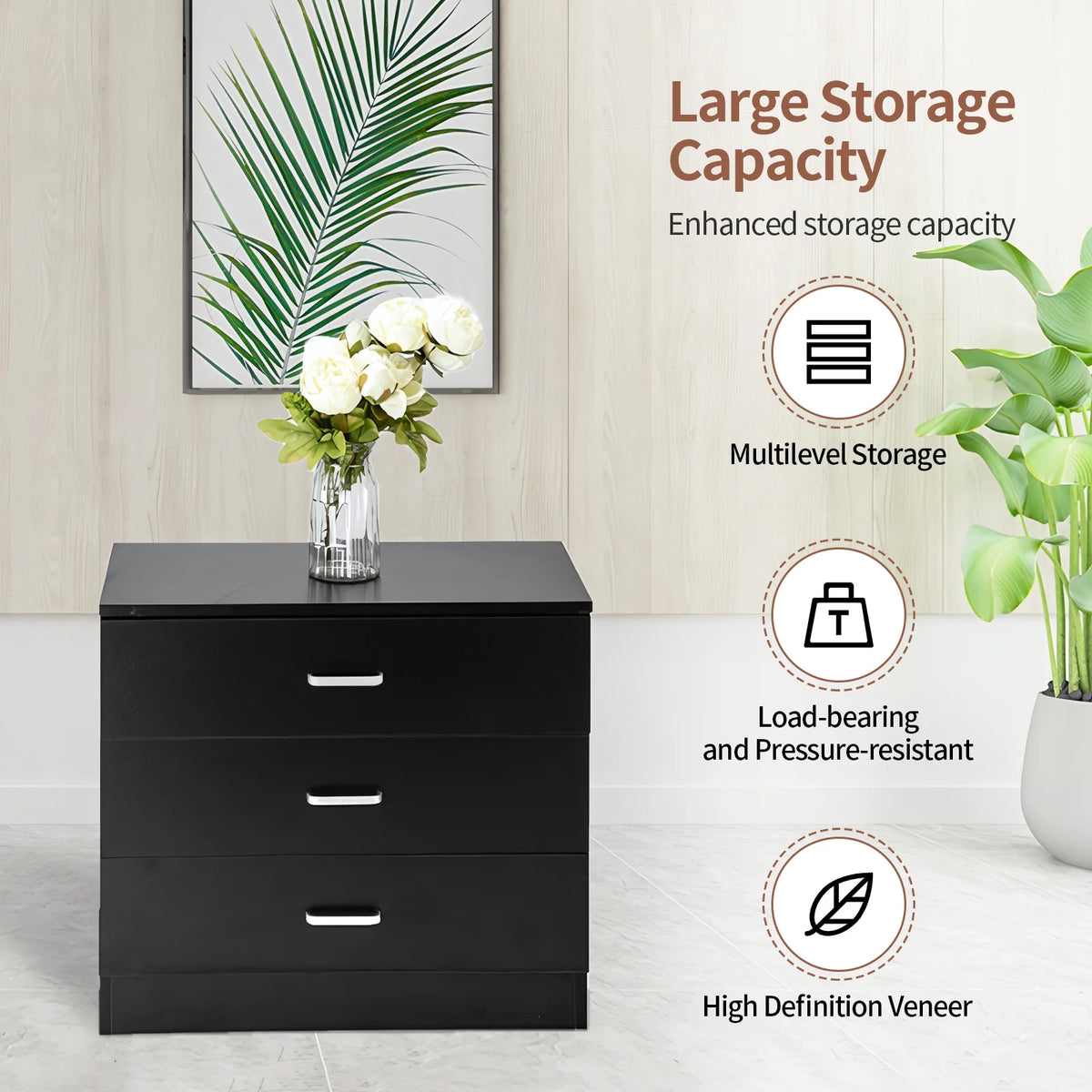 Black Wooden Storage Chest of Drawers Q595