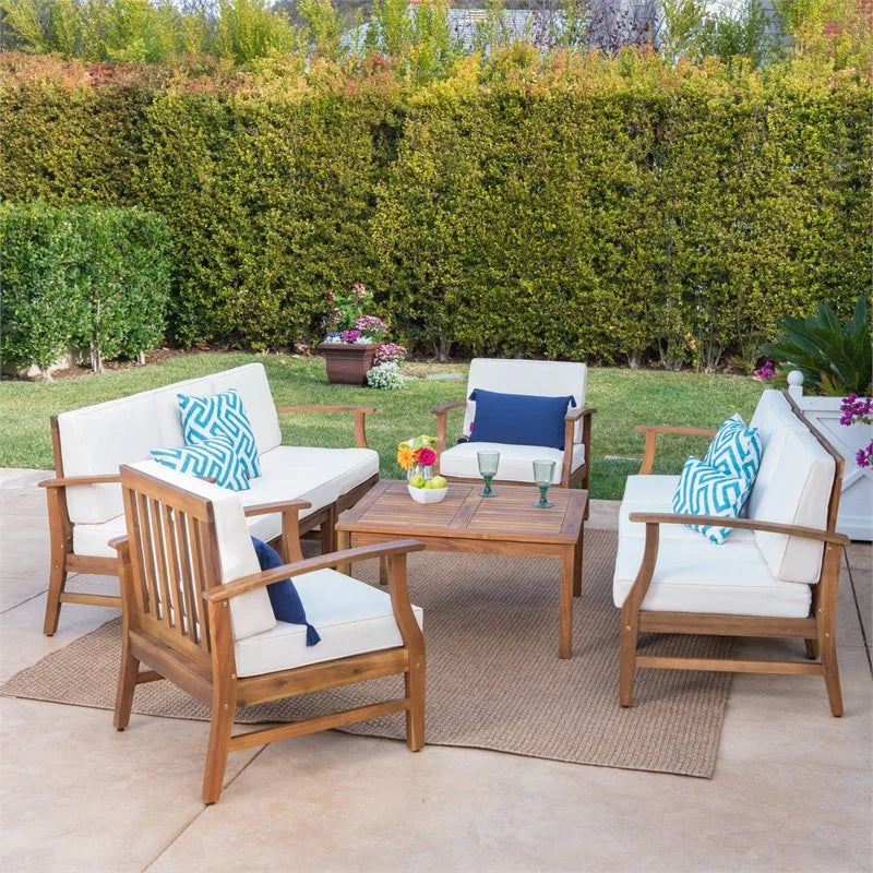 8 Seater Acacia Wood Double Sofa Set with Cream Cushions S78377
