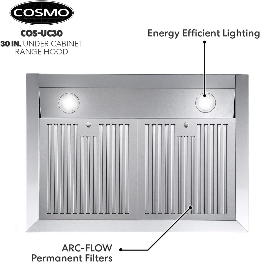 30 in. Under Cabinet Range Hood Ductless Convertible Duct with 3-Speed Fan and LED Lights in Stainless Steel Y27067