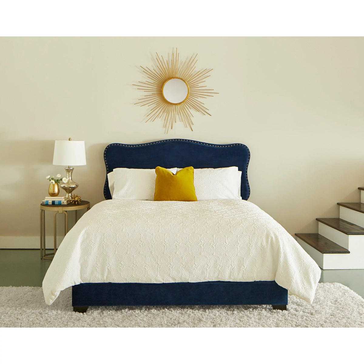 Blue Velvet Upholstered King Bed A827