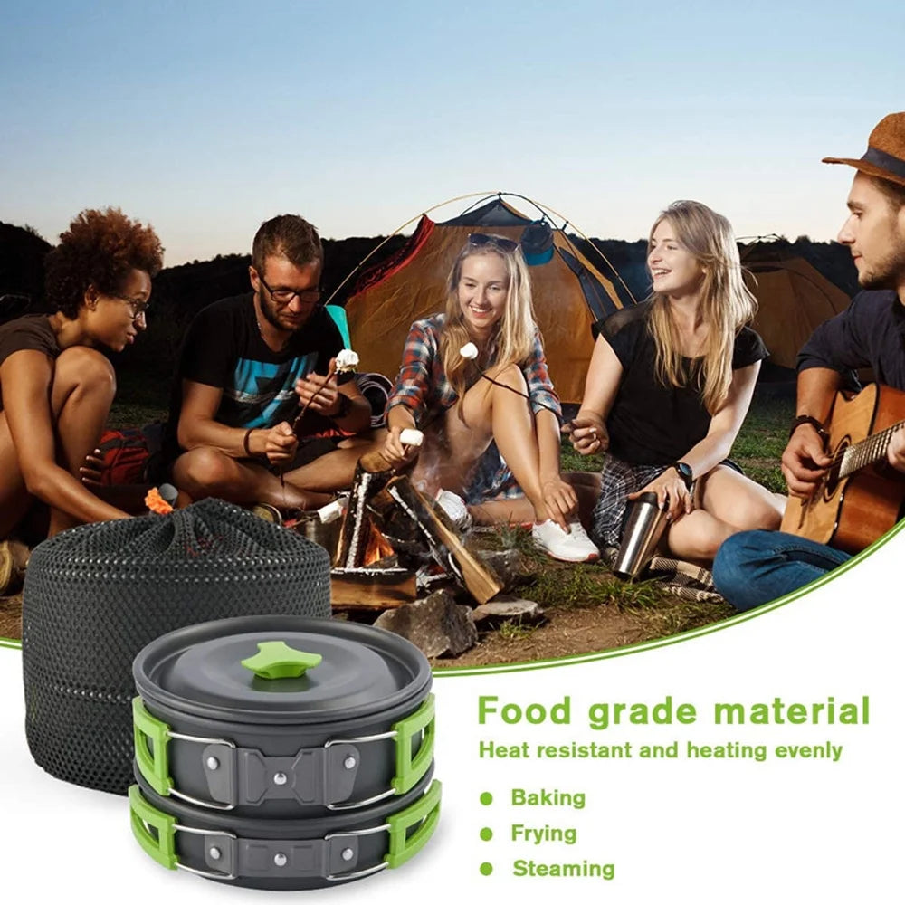 Camping Hiking Cookware Set, Portable Picnic Cookware Kit, Alumina Pot Frying Pan Set O97668