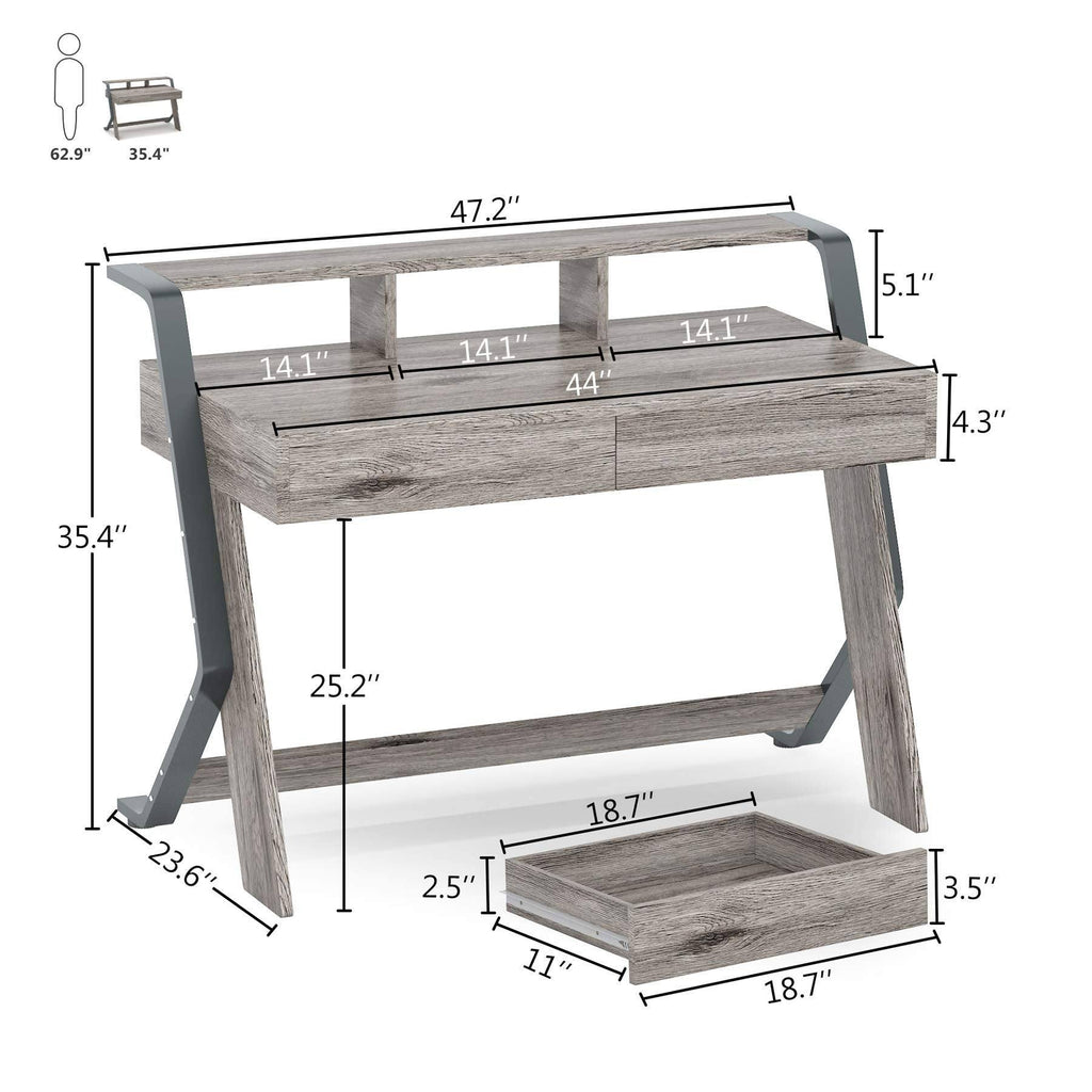 47'' Computer Desk with 2 Storage Drawers and Monitor Stand E5186
