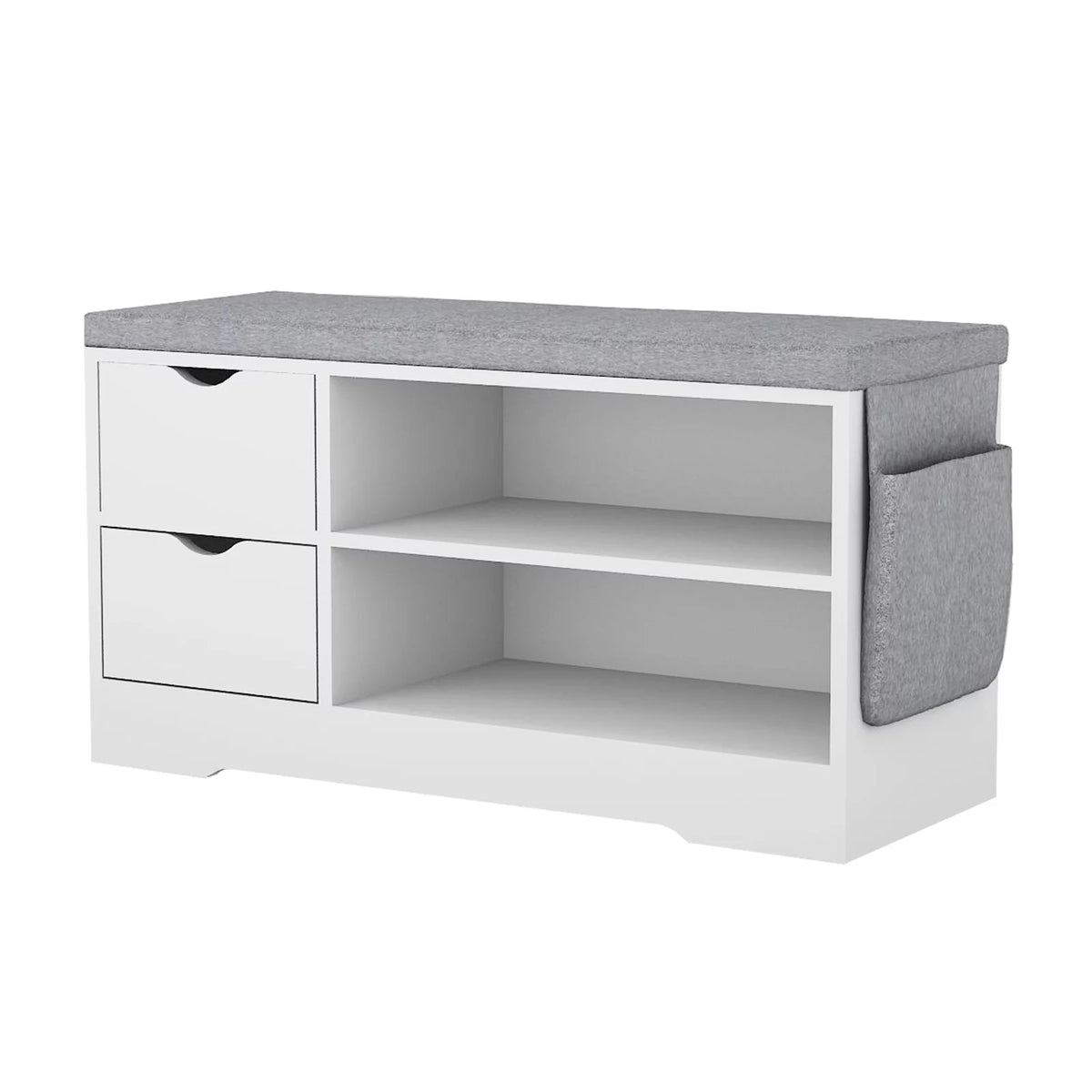 White 2-Tier Shoe Storage Bench with Drawer and Cushion P22550