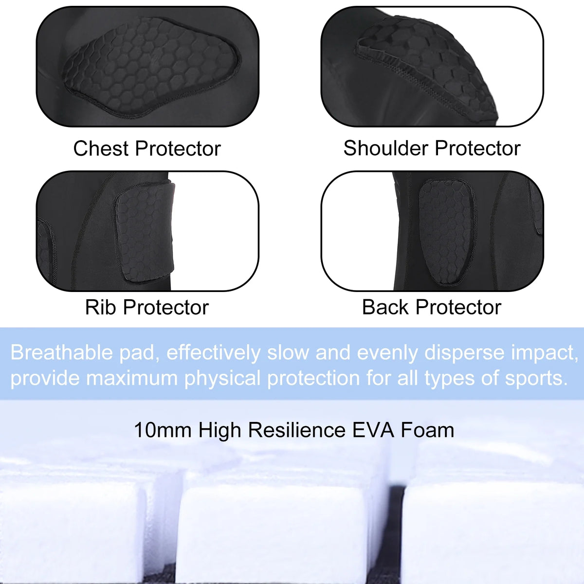 Men Padded Compression Football Shirt Chest Protector Size L H2167