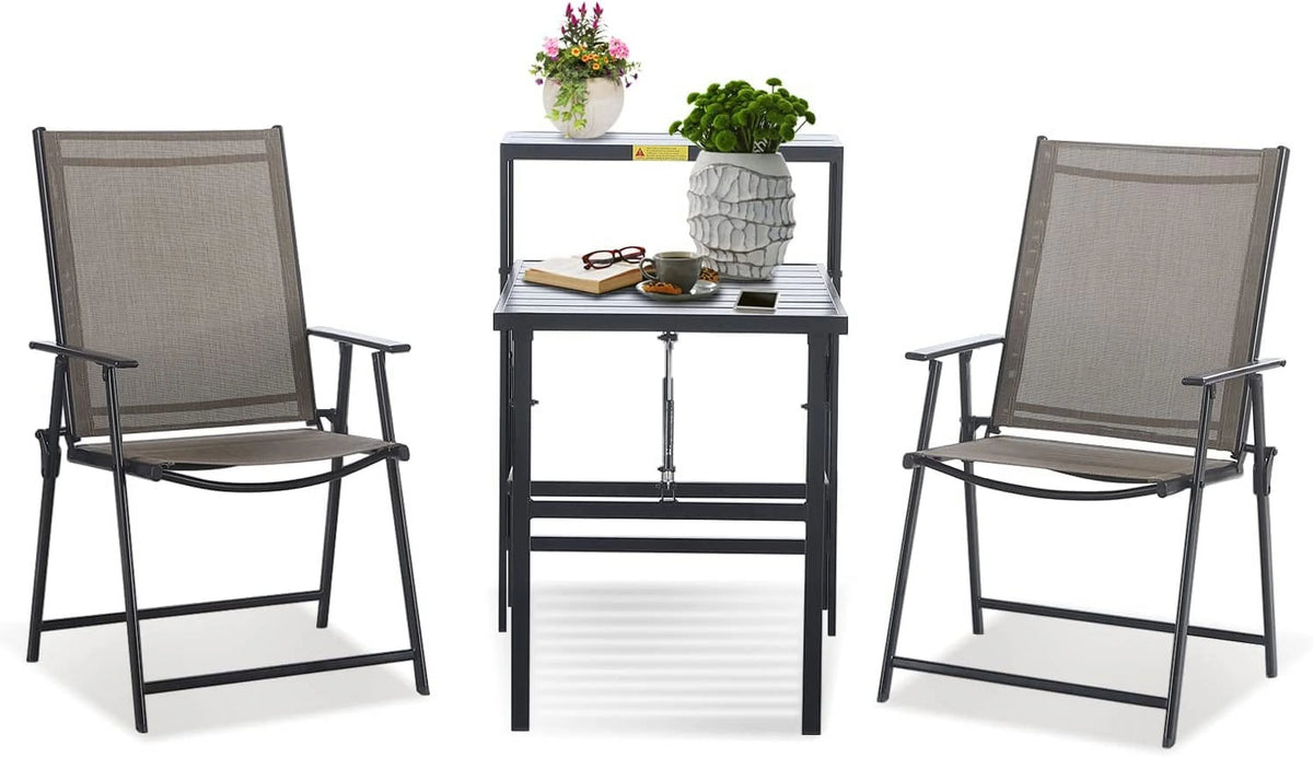 Patio Bistro Set 3 Piece Folding 2-Tier Dining Table Set J343085