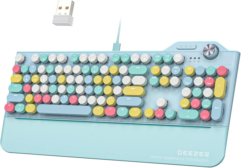 Wireless Mechanical Gaming Keyboard with LED Backlit, Bluetooth 5.1/USB Wired, 104 Keys, Blue Switch, Magnetic Wrist Rest D322