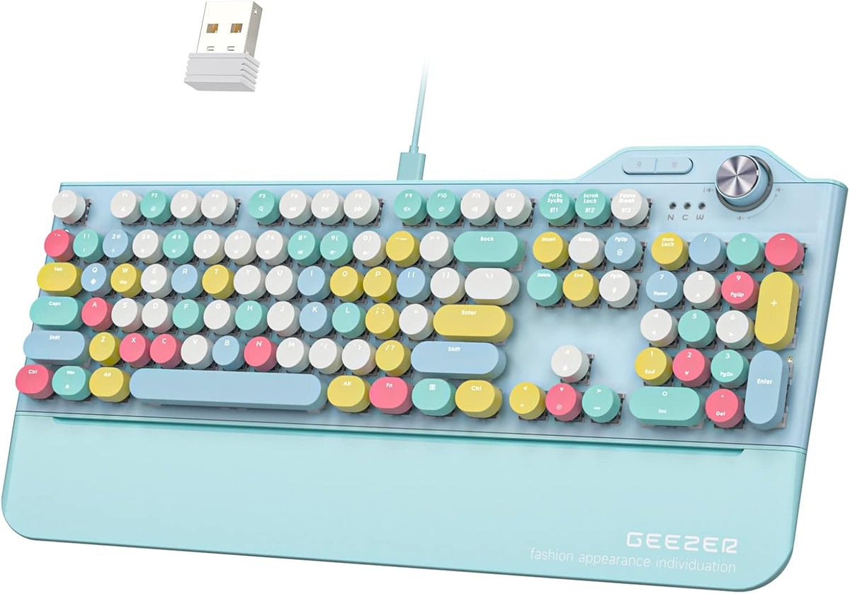 Wireless Mechanical Gaming Keyboard with LED Backlit, Bluetooth 5.1/USB Wired, 104 Keys, Blue Switch, Magnetic Wrist Rest D322