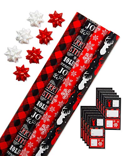Red and Black Christmas Wrapping Paper Set with Cut Lines B198883