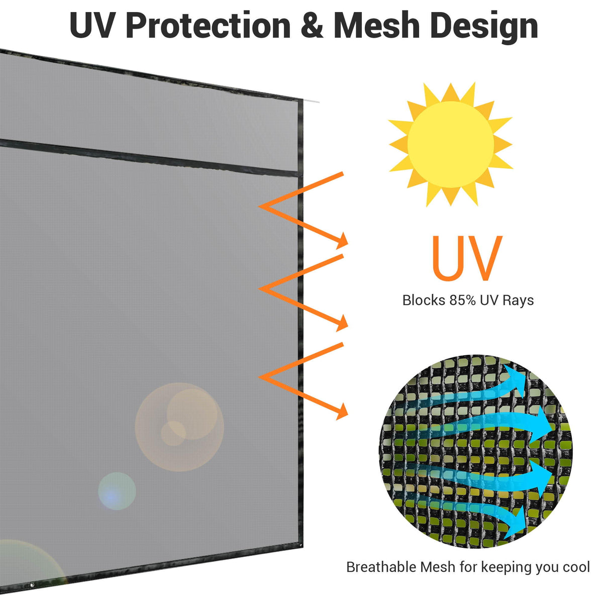 6x10' RV Awning Sun Shade Screen Black Mesh D50735