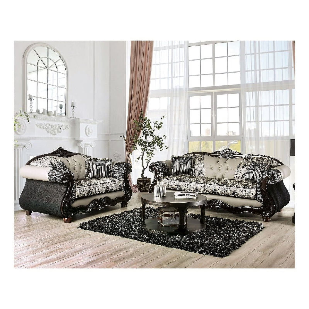 Black and Gray Chenille Upholstered 2-Piece Sofa Set R49882