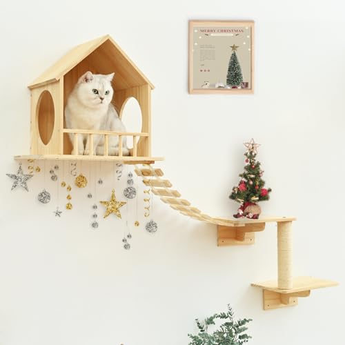 9pc Wooden Cat Wall Shelves with Condo Houses Perches Ladders and Scratching Posts Z14621