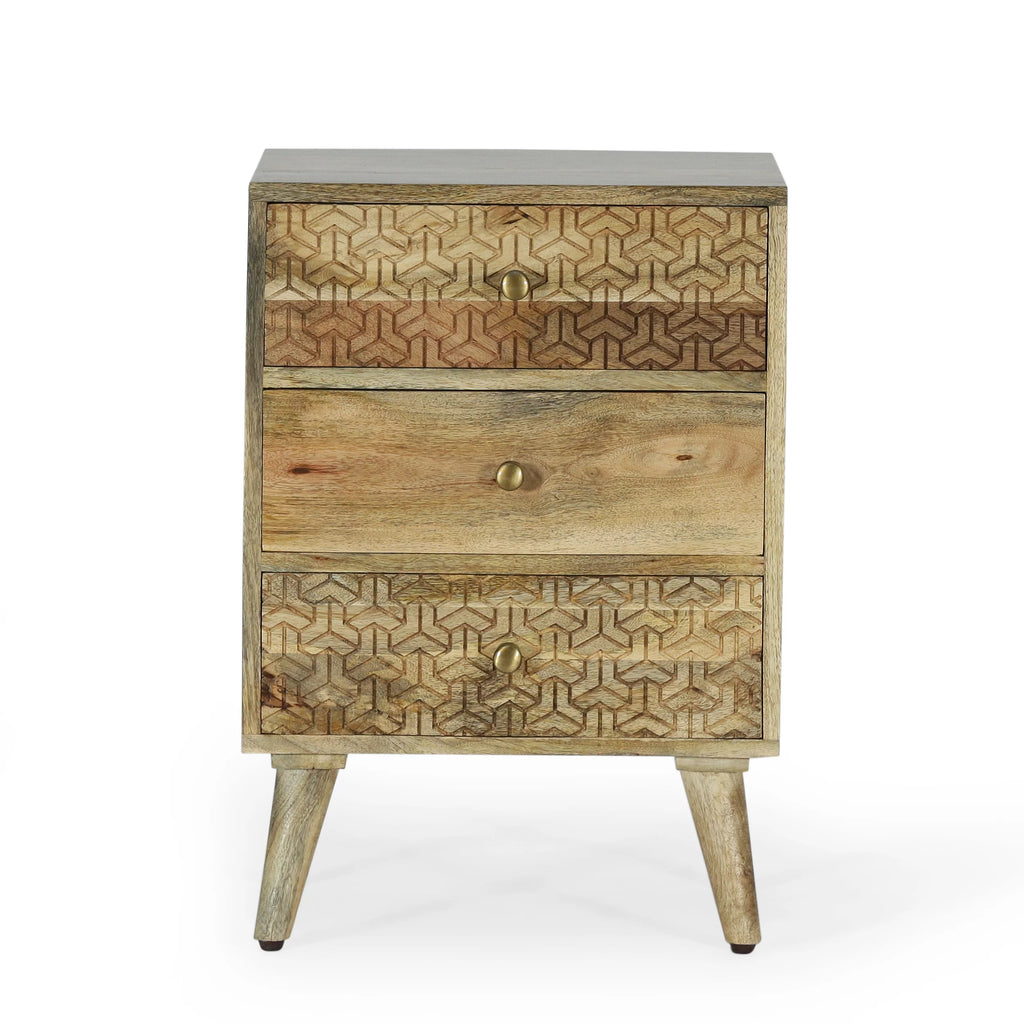 Handmade Mango Wood 3 Drawer Nightstand U466