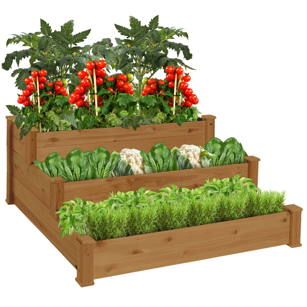 3-Tier Fir Wood Raised Garden Bed Planter J268177